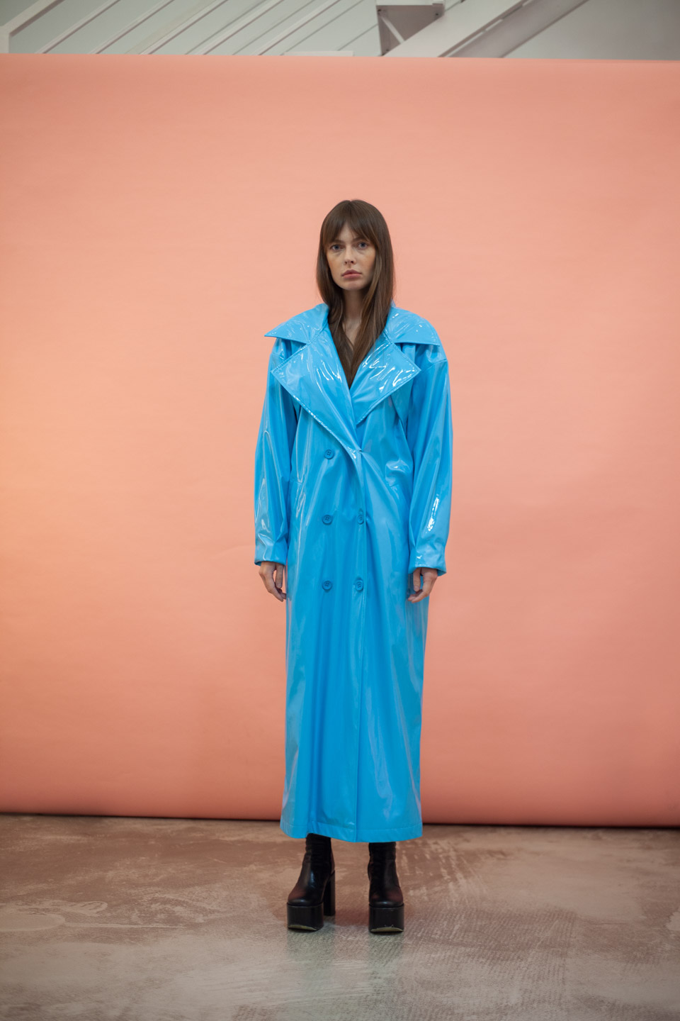 Patent Faux leather Trench Coat in blue 